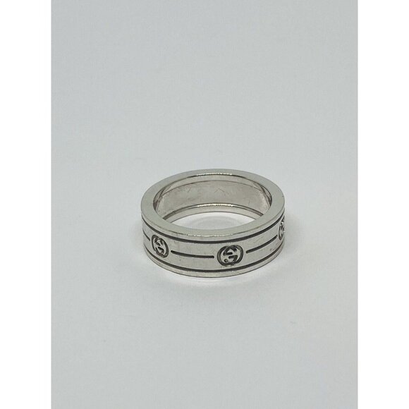GORGEOUS GUCCI 18KT WHITE GOLD BAND LOGO RING SIZE 5 1/2 6MM WIDE - Picture 2 of 6